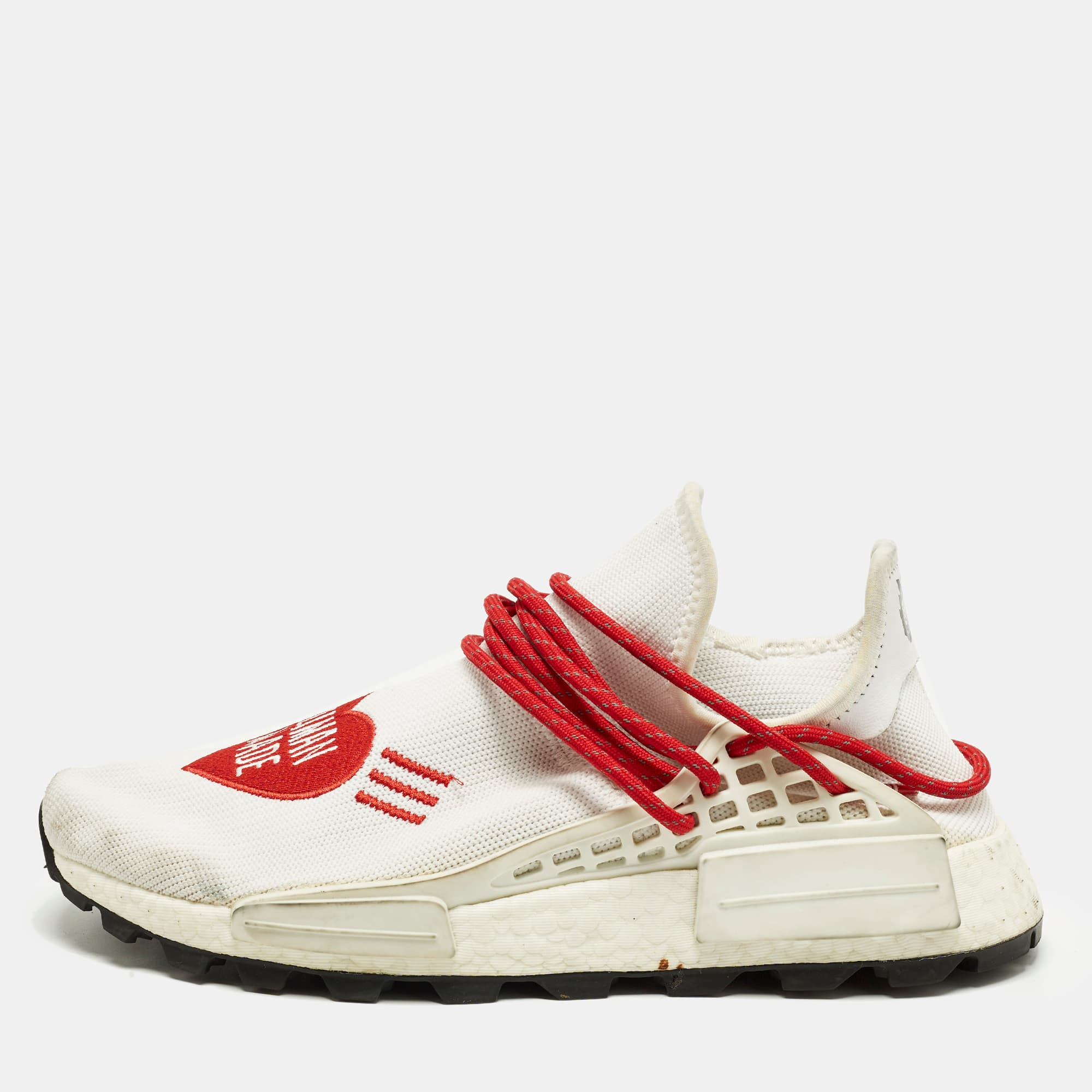 Adidas NMD HU Pharrell Human Made Size 42 White/Red Knit Fabric Lace Up Sneakers