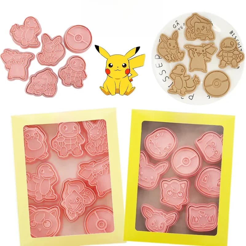 8pcs/Set Pokemon Pikachu Cookie Mould 3D Pressable Biscuit Mold Kitchen Baking Supplies Cartoon Anime DIY Baking Tools Kids Toys