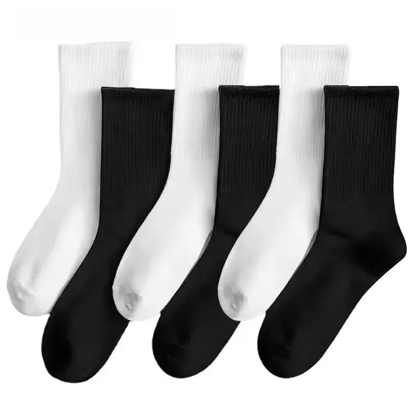 6/12 Pairs Middle Tube Socks For Men Solid Colour In White and Black Streetwear Harajuku Fashion Breathable and Casual Socks