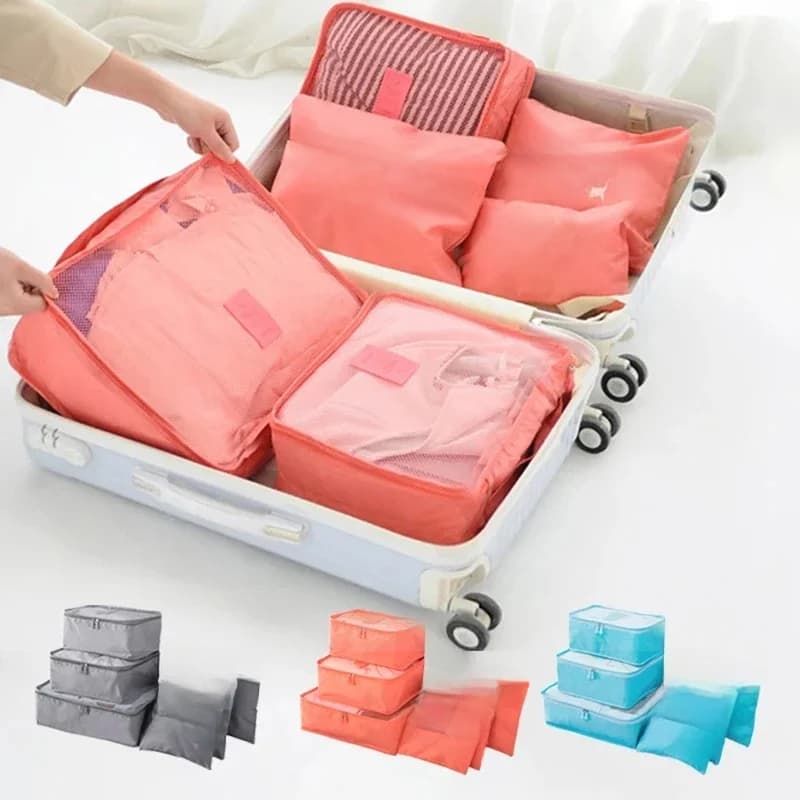 6 Pcs/Set Pink/Blue/Grey Travel Storage Bag Large Capacity Waterproof Luggage Clothing Underwear Storage Bag Bag With Zipper
