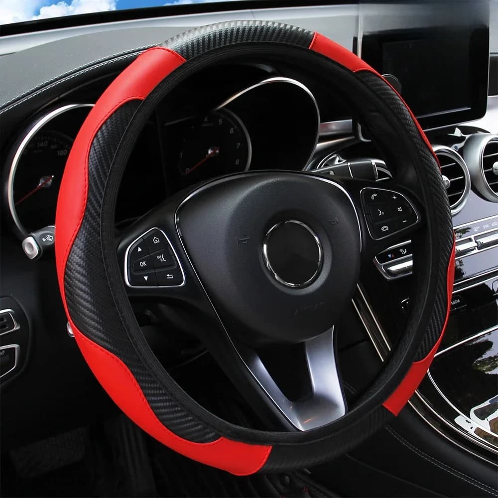 PU Carbon Fiber Leather Car Steering Wheel Cover without Inner Ring Suitable for 14.5-15 Inches of Automotive Supplies