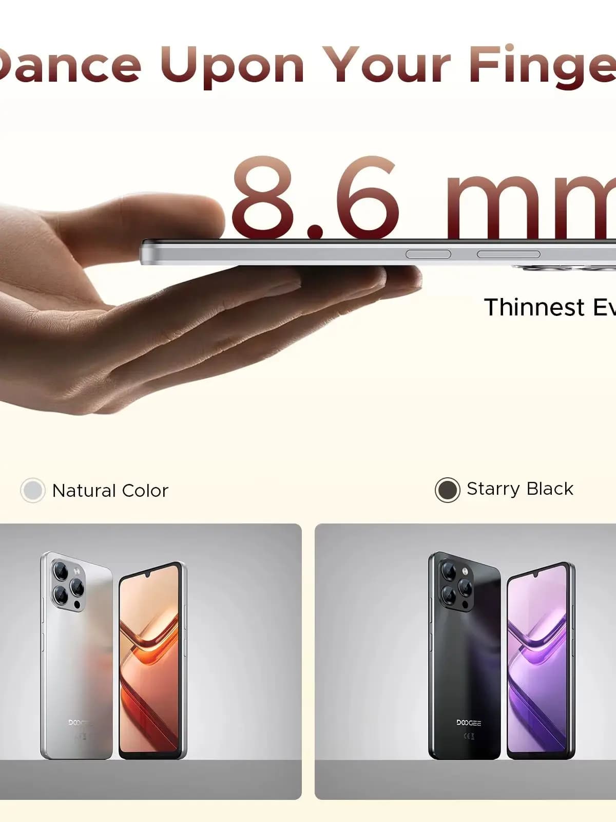 DOOGEE Note 58 Mobile Phones 6.75" HD+ Display Android 16 Smartphone 6250mAh 32GB(8GB RAM)+128GB+2TB Android Phones with Face ID