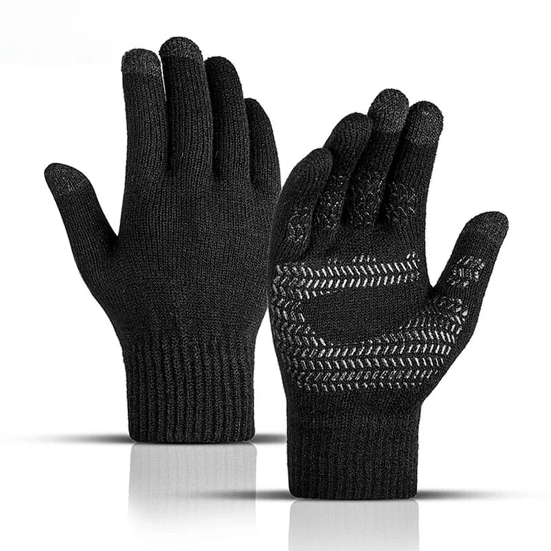 Winter Men Knitted Gloves Touch Screen Non-slip Rubber Solid Business Driving Cycling Full Finger Autumn Antiskid Male Gloves