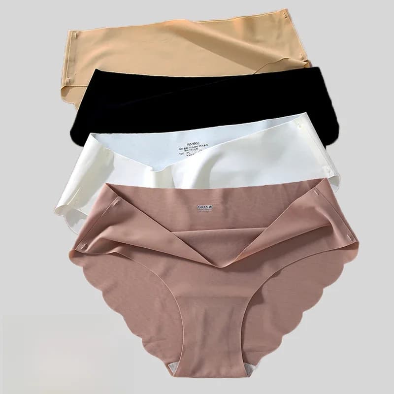 4PCS/Set Seamless Silk Briefs Sexy Panties For Women Mid Waist Comfortable Girl Silk Panty Female Underpants Woman Lingerie M-XL