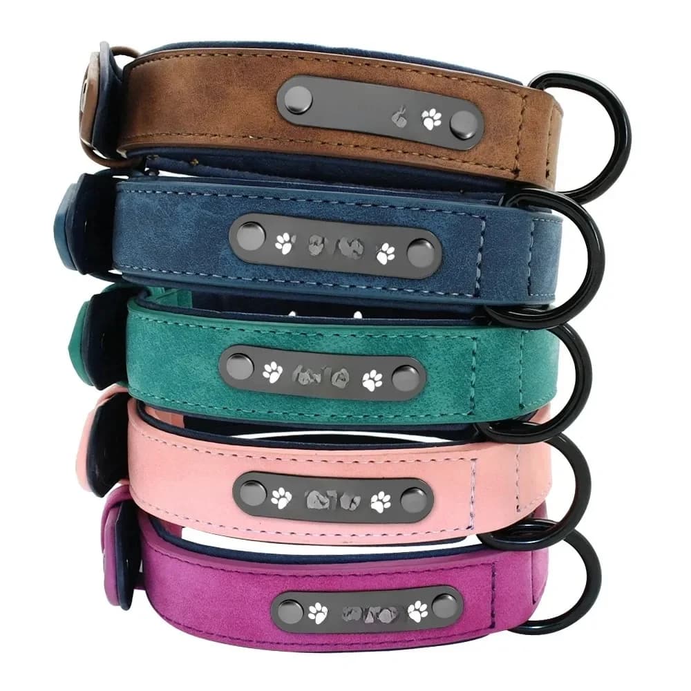 Personalized Name ID Tags Dog Collars Custom Text name Leather Dog Collar For Small Medium Large Dogs Pitbull Bulldog Beagle