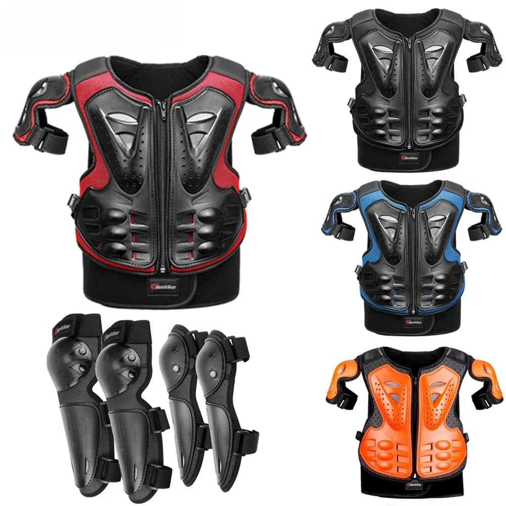 Kid's Motorcycle Armor Vest Protection Motocross Body Armor Jacket Protective Armors Riding Kneepads Elbowpads Moto Full Armor