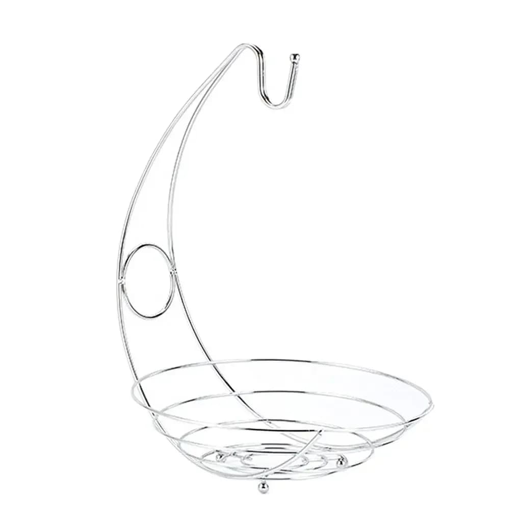 2 In 1 Chrome Iron Banana Hanger Fruit Bowl Tree Holder Basket Stand Hook kitchen Fruits Basket 240x240x440mm