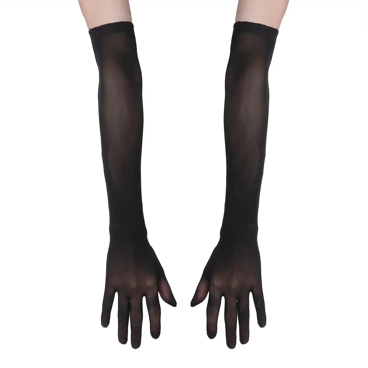 1 Pair Womens Seamless Gloves Cuff Sleeves Elastic Tights Nylon See-through Full Finger Elbow Long Mittens for Wedding Evening