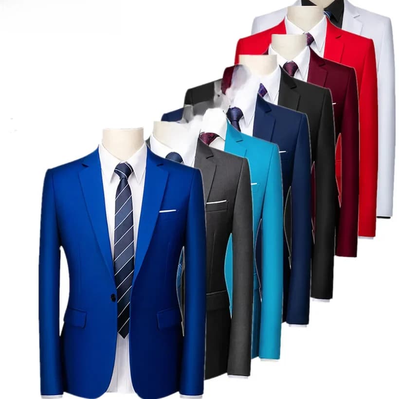 2026 New Men's Blue Suit Jacket, Single Button V-neck Dress Coat, Black Red Men Slim Blazer Spring Autumn Terno Masculino