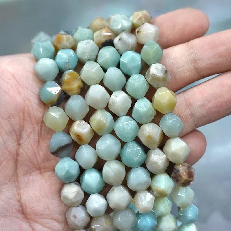 Natural Stone Faceted Mixed Amazonite Spacers Loose Beads DIY Charms Bracelet Accessories for Jewelry Making 14" Strand 6 8 10MM