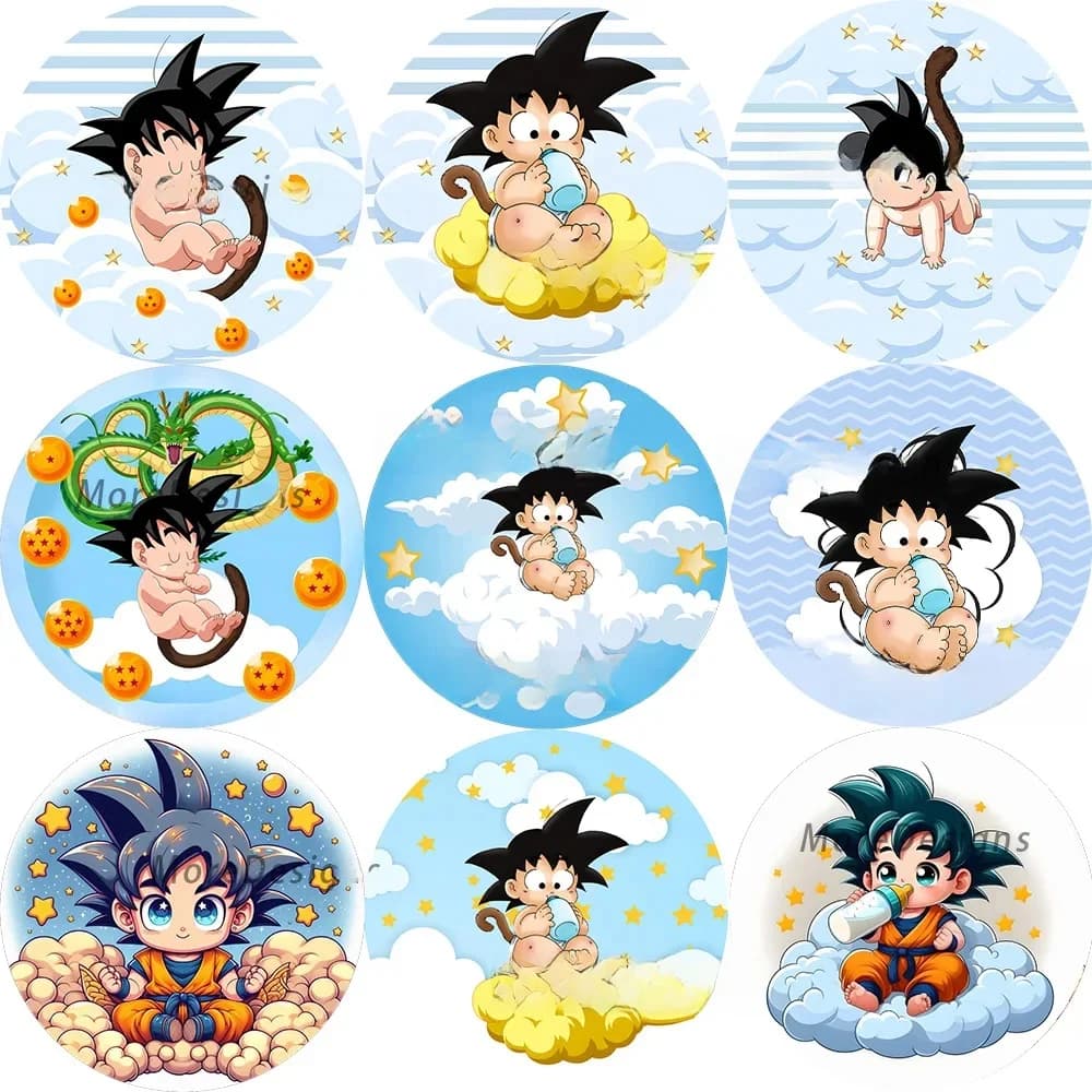 Dragon Ball Baby Goku Round Covers Baby Shower Photo Backdrop Boys Birthday Decor Cartoon Vinyl Polyester Photo Background