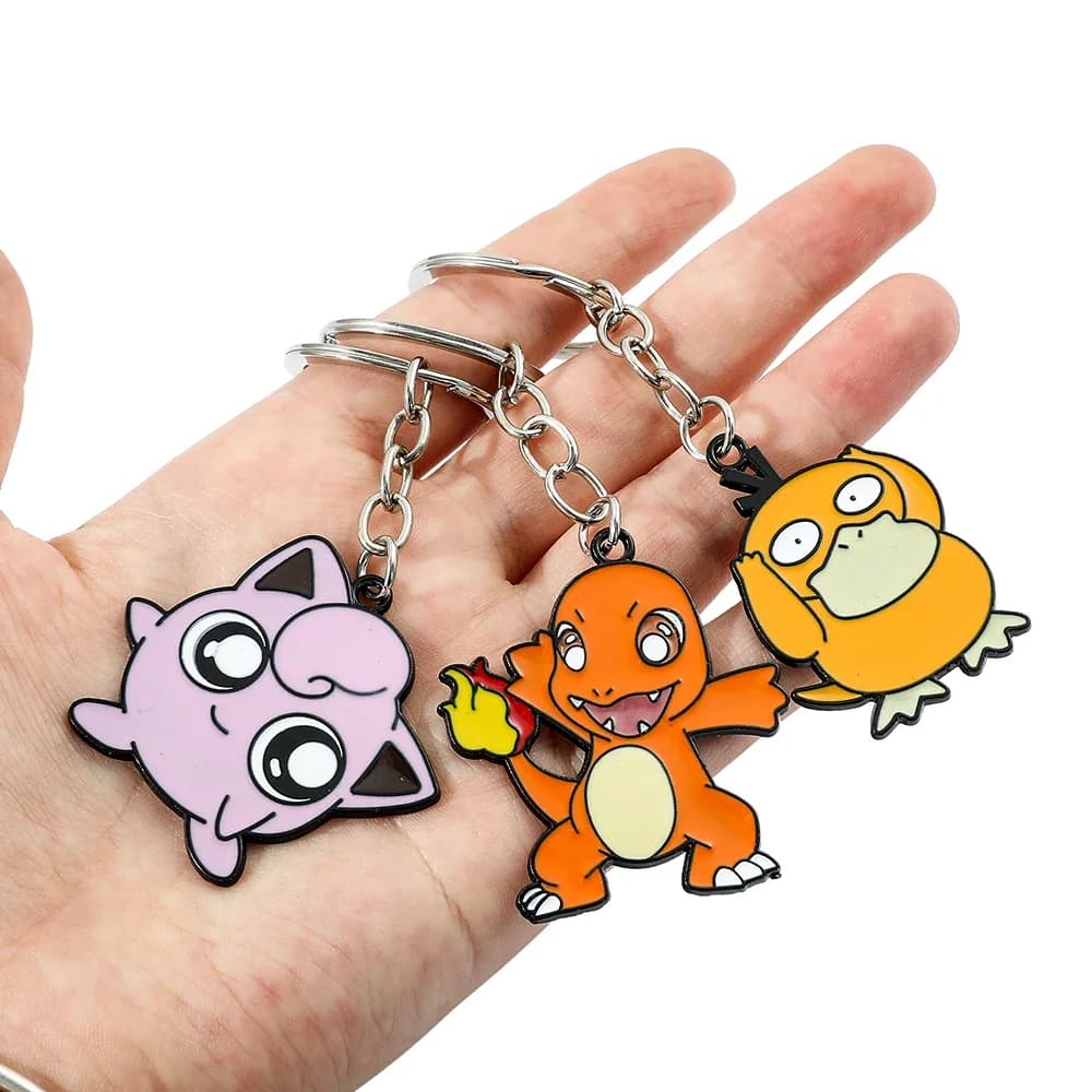 Wholesale Kawaii Jigglypuff Pink Girl Keychains for Kids Cute Anime Pikachu Squirtle Psyduck Charmander Souvenirs Gift