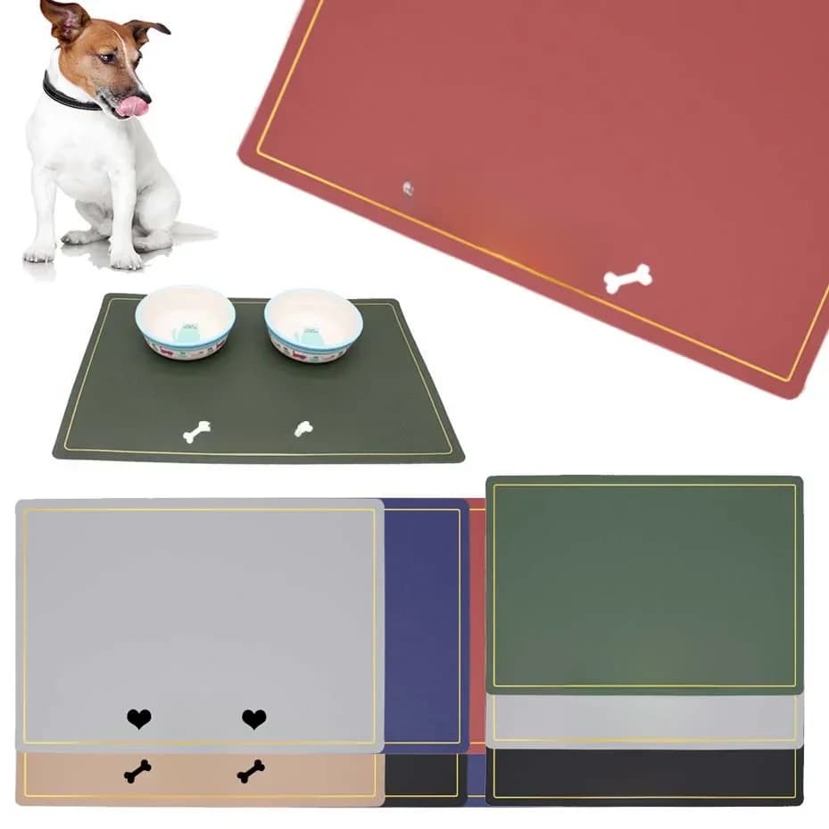 Custom Pet Food Bowl Mat PU Waterproof Personalized Placemat For Dog Name Easy Wash Drinking Feeding Pad Accessories