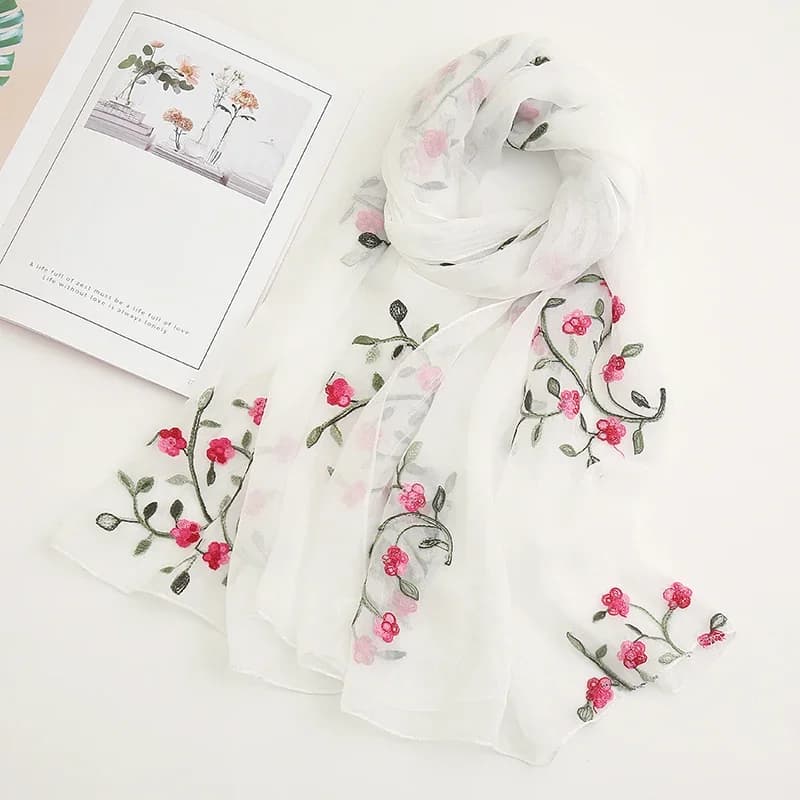 Fashion Floral Embroidery Chiffon Shawl  Women Muslim Hijab Headscarf Soft Wraps Headband Summer Thin Sunscreen Scarf170*65cm