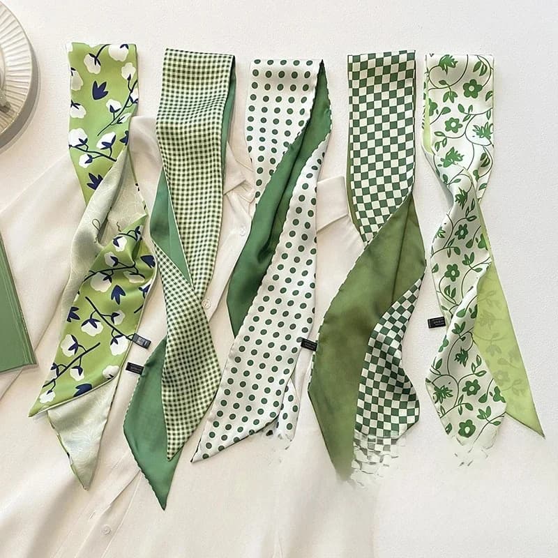 5pcs/set Series Silk Satin Scarf Women Cloth Hair Bands Headdress Accessories Lady Scarves Ribbon Neck Ties for Bag Handle