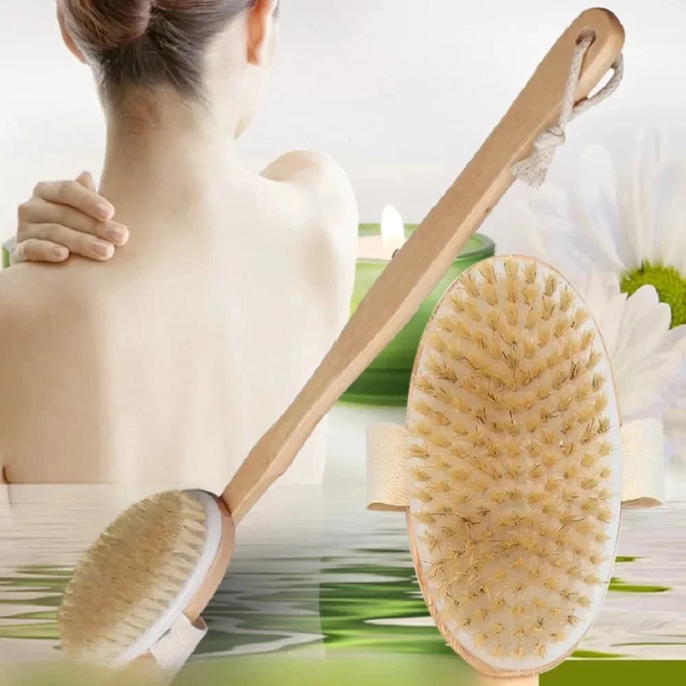 1Pc Wooden Detachable Long Handle Shower Body Brush Bathing Massage Back Body Exfoliating Brush Bathroom Wash Brush Bath Tools