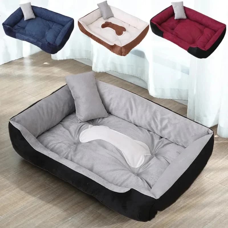 Fleece Dog Beds with Pillow Warm Bed for Small Large Dog Plus Size Waterproof Bottom Soft Pet Cat Bed Autumn Winter