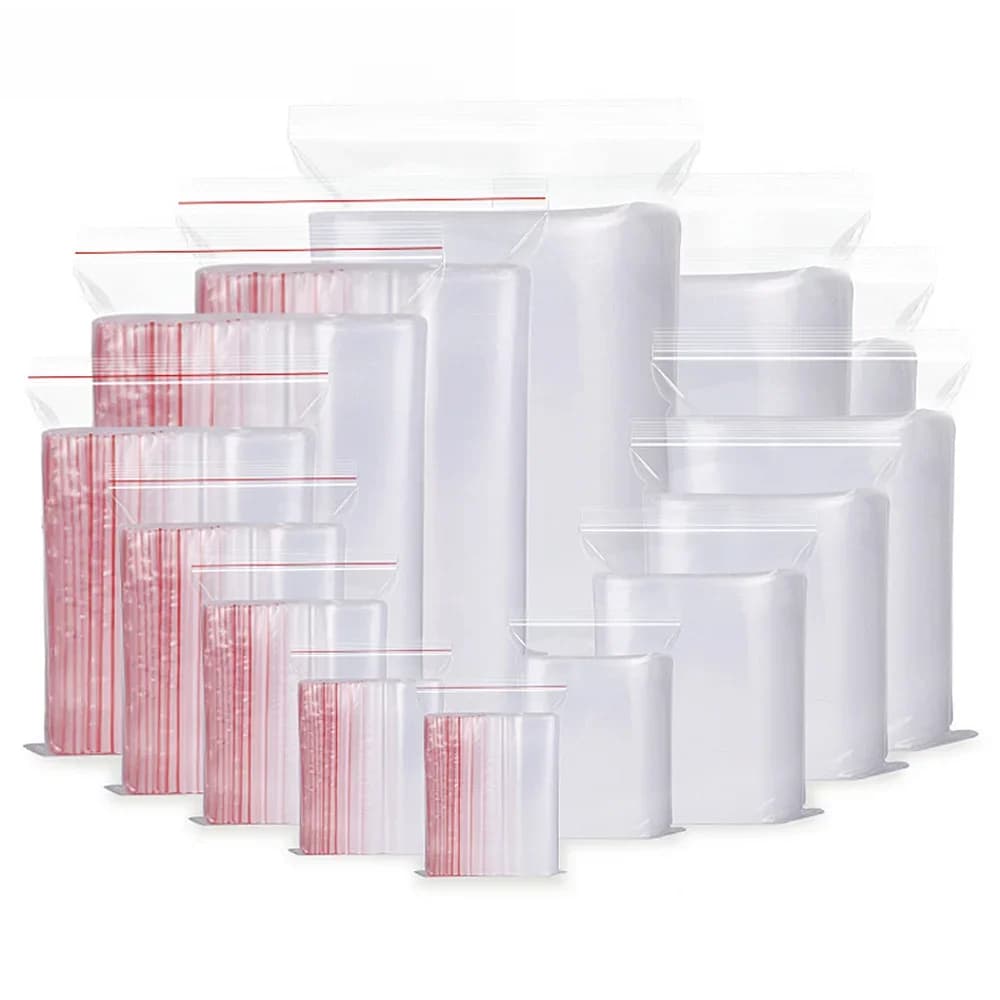 100 Pcs/Pack 5-12 Wire Self Seal Clear Plastic Poly Resealable Ziplock Bags Food Storage Fresh Package Reclosable Multi Size