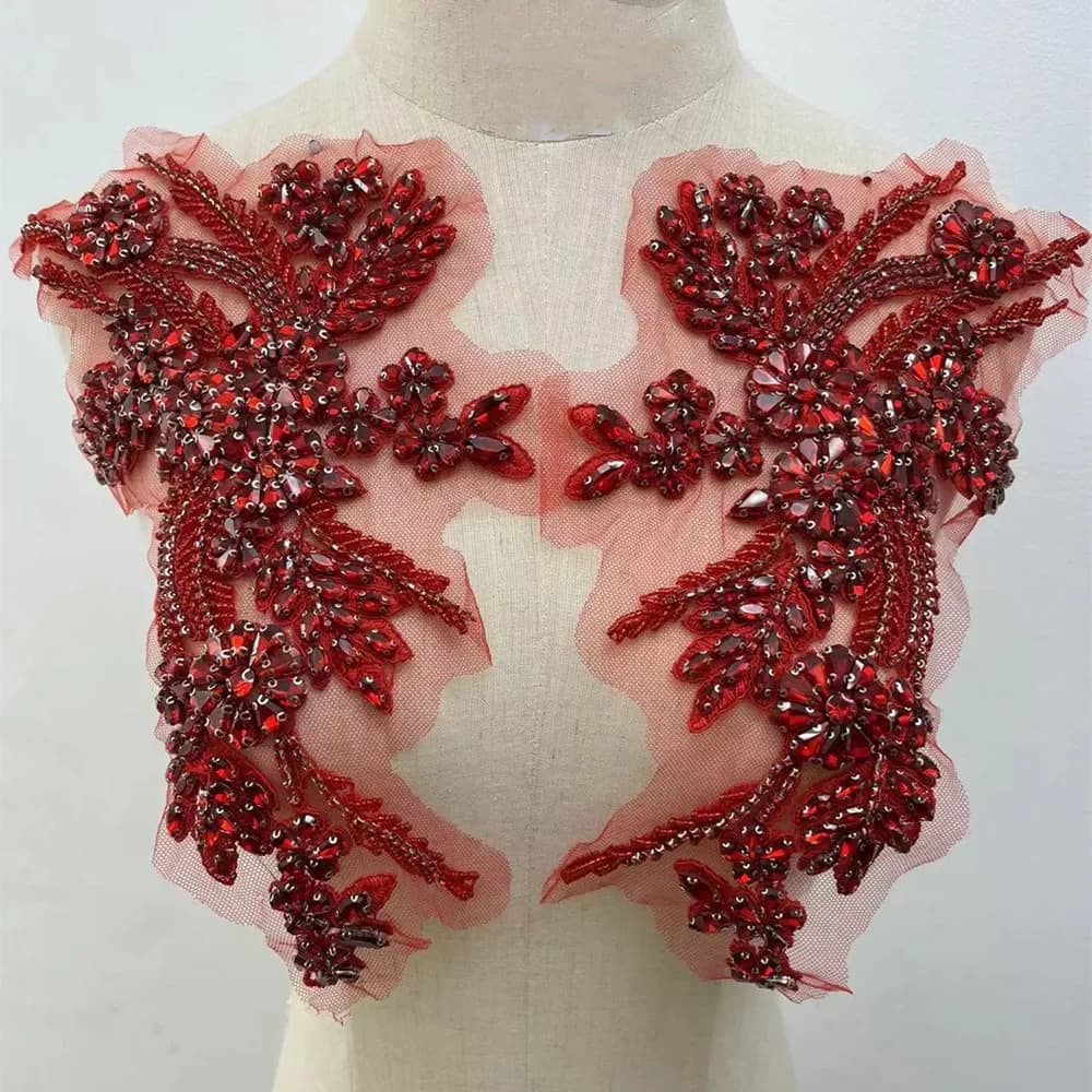 1pair Diamond Rhinestone Applique Patches sew on  Wedding Evening Wear for decoration