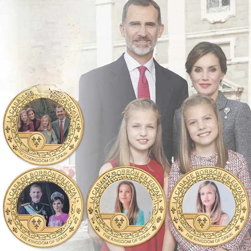 The Kingdom of Spain Gold Plated Commemorative Coin Imperial Family Royal Challenge Coin Keychain Souvenir Gift for Collection