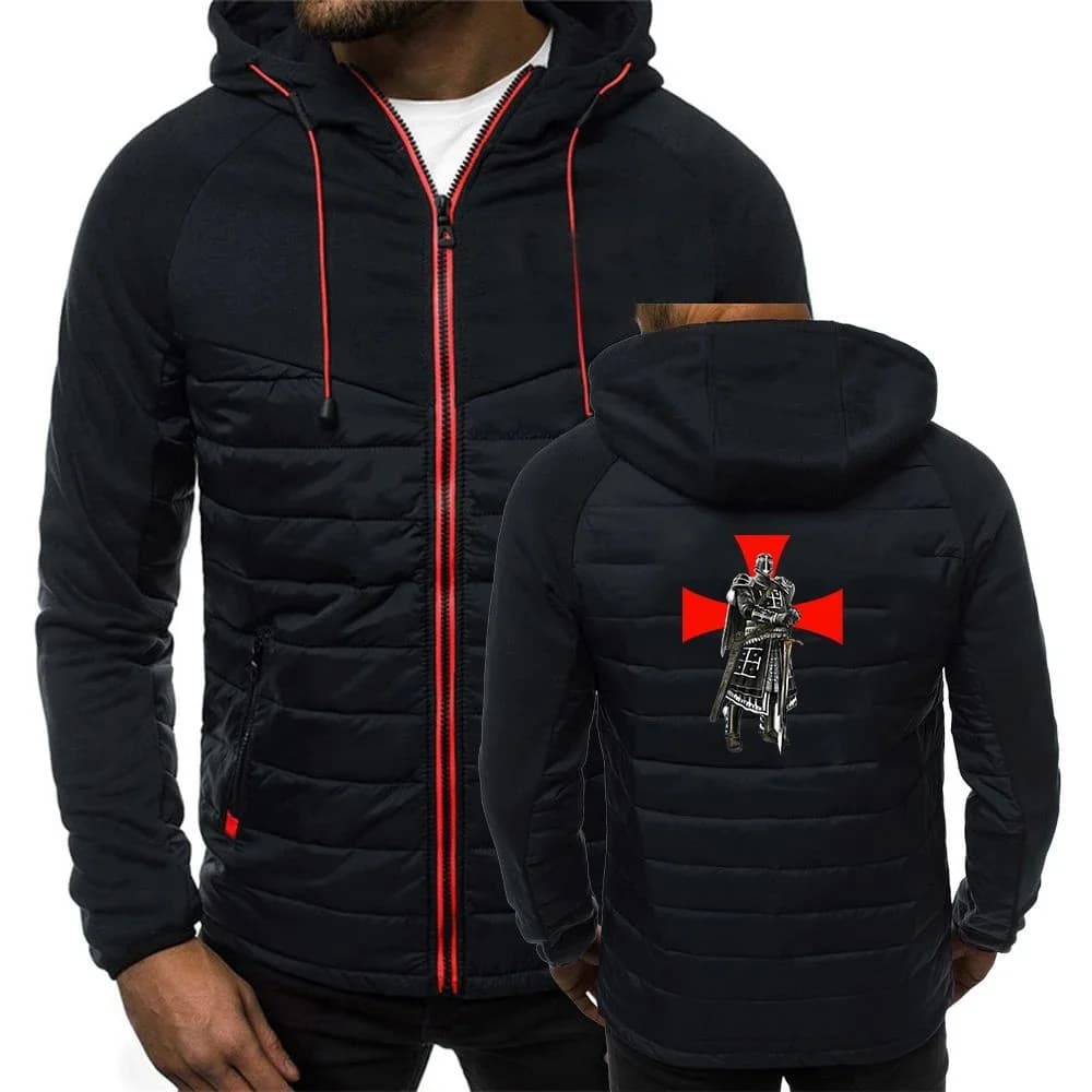 2022 New Men's Knights Templar Printing Fashion Spring Autumn Tracksuit Splicing Hoodies Leisure Jacket Zipper Sportswear Coat