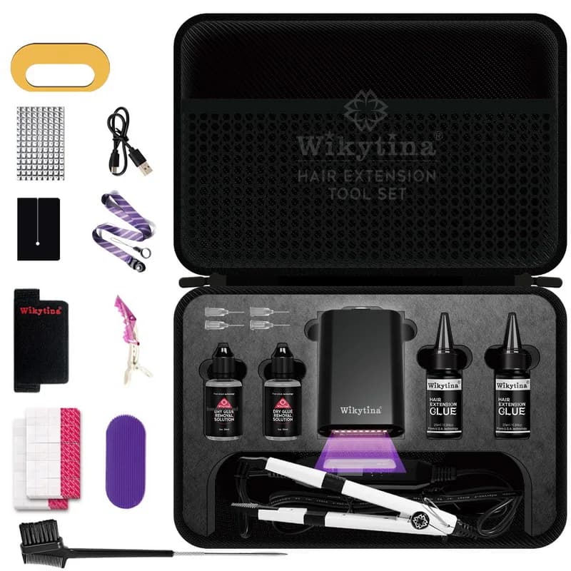 2026 UV Light Hair Extension Tool Set Complete Kit with Strong Adhesive Glue And Remover Machine for V-Light Hair Extension Tool