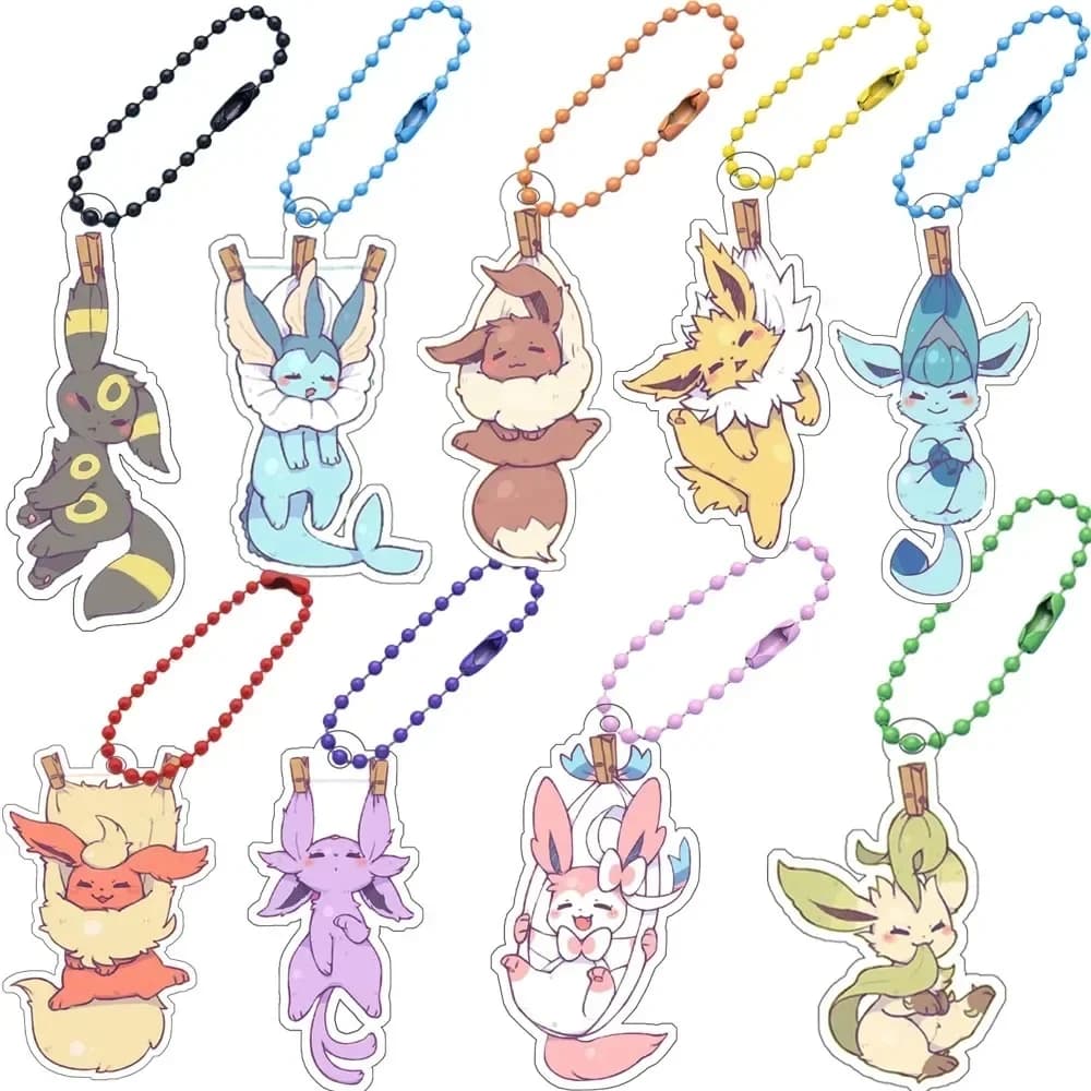 Anime Figure Pokemon Eeveelution Leafeon Eevee Jolteon Glaceon Sylveon Espeon Umbreon Flareon Acrylic Keychain Bag Pendant 5cm