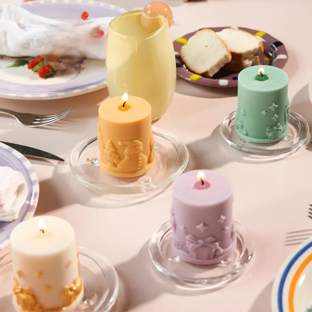 Embossed Christmas Theme Pillar Candle Silicone Mould Handmade Christmas Scented Candle Making Home Decor
