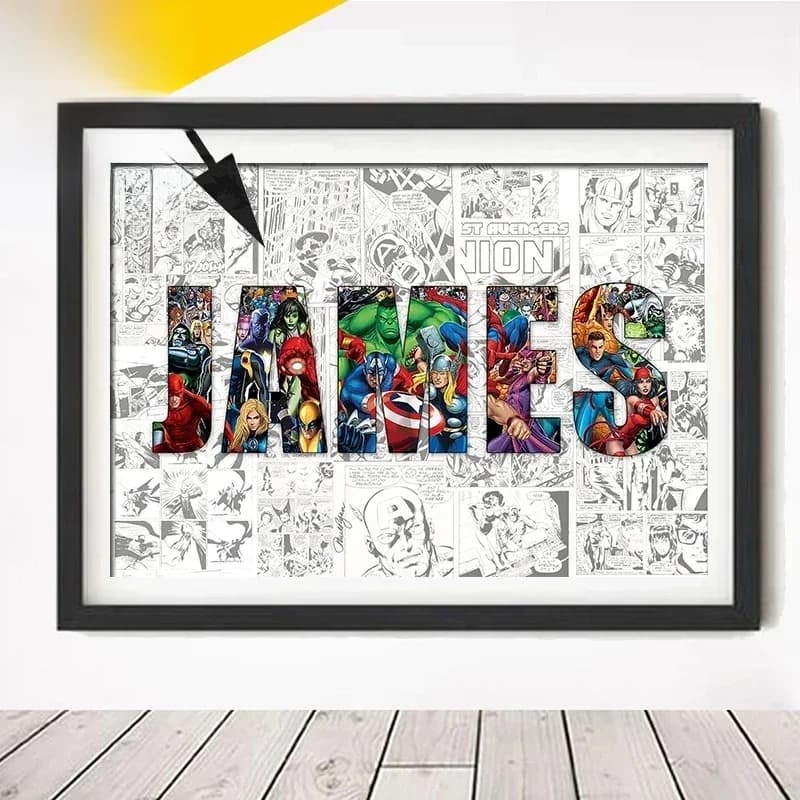 Personalised Custom NAME Word Art Print Marvel Superhero Character Posters Avenger Canvas Painting Wall Art Customize Home Decor