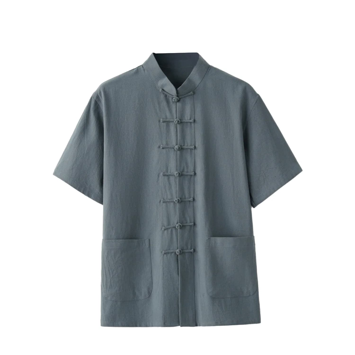 Chinese Traditional Clothes Style Short Sleeve Tai Chi Pure Cotton Shirt Tang Suit Uniform for Men Kung Fu Tang Zhuang Male Top