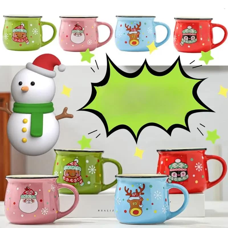 4-1PC Ceramic Christmas Mug Cartoon Santa Mousse Cup Coffee Cup For Office Home Baking Dessert Breakfast Milk Mug Kids Xmas Gift