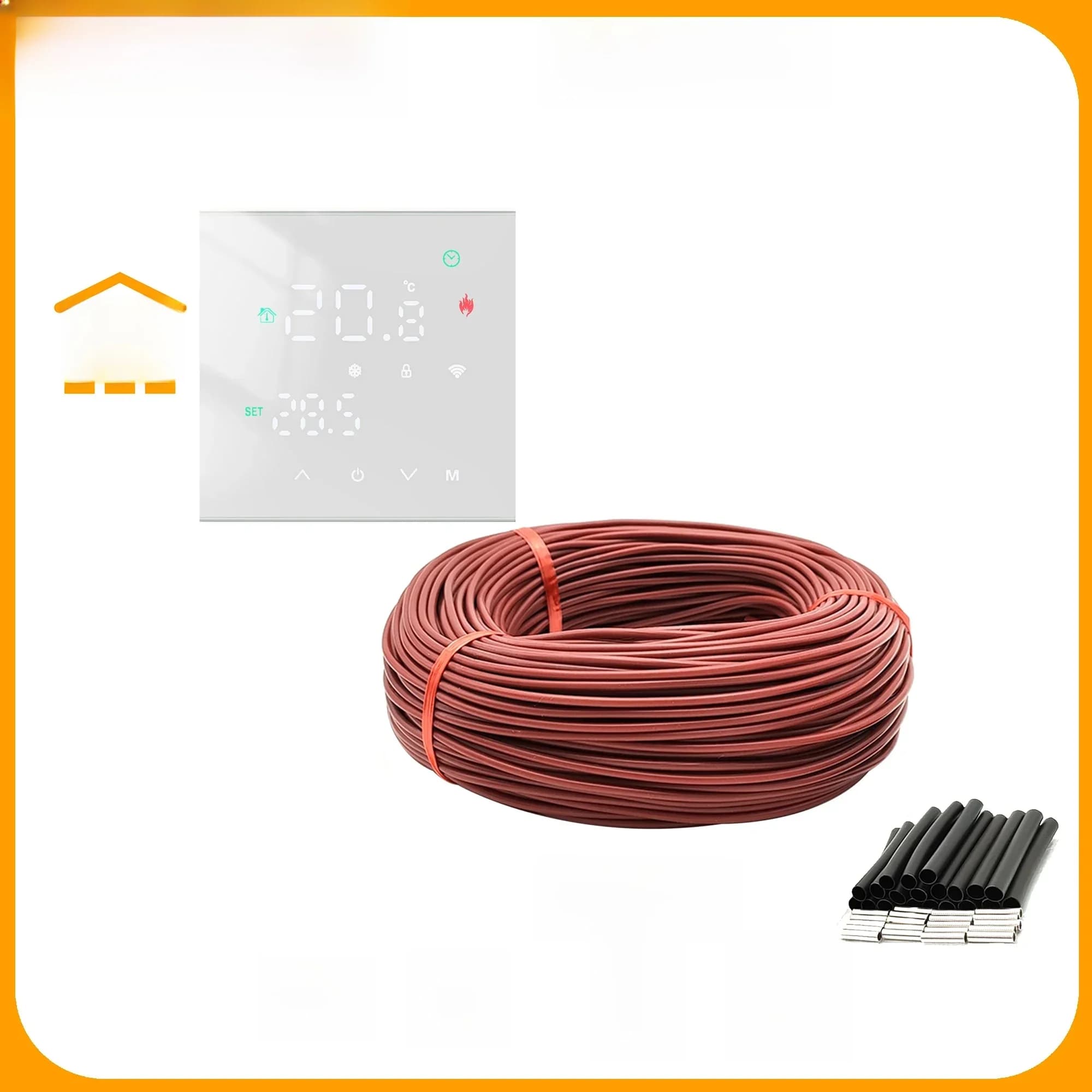 Minco Heat 50 Meters 12K Floor Warm Heating Cable 33ohm/m Carbon Fiber Heating Wire and Wifi Smart Underfloor Heating Thermostat