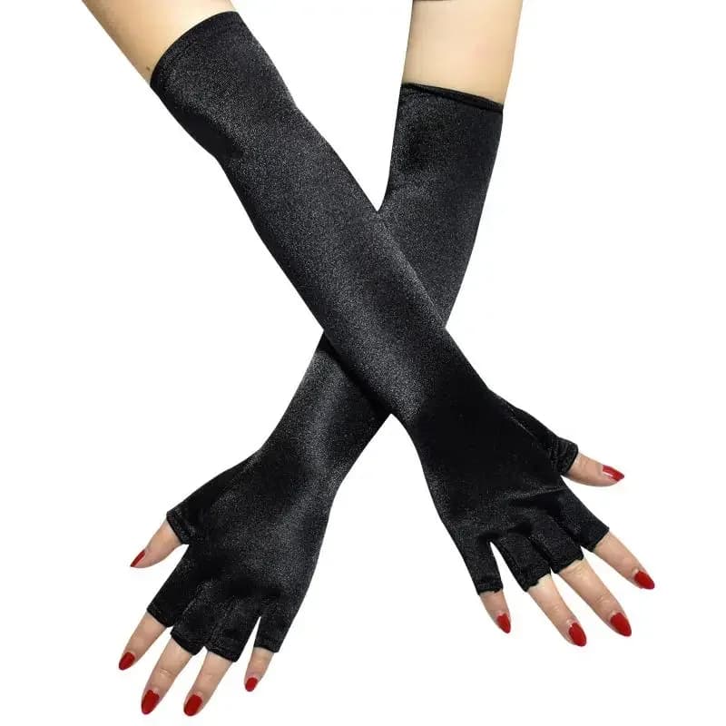 Half Finger Gloves Fishnet Fingerless Gloves Long Nylon Satin Half Finger Gloves Party Prom Sexy Dress Up Gloves C019