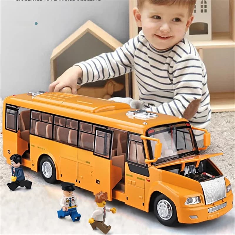 1/32 Alloy America School Bus Model Diecasts Metal Toy Student Bus Car Vehicles Model Simulation Sound and Light Boy Kids Gifts