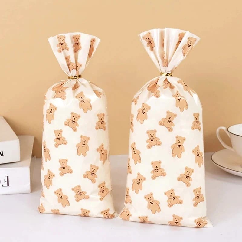 30/50pcs Teddy Bear Candy Gift Bag Plastic Cookie Dessert Packaging Bags Kids Birthday Party Decoration Supplies Baby Shower