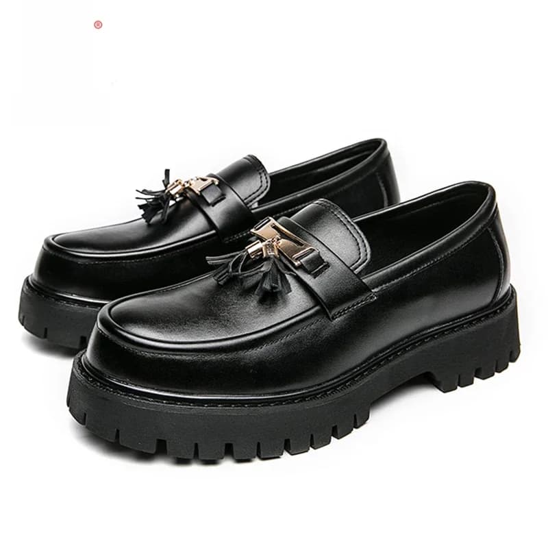 STRONGSHEN Men Tassel Casual Leather Shoes Mens Handmade Mocassin Loafers Brand Luxury Fashion Tassel Platform Business Shoes