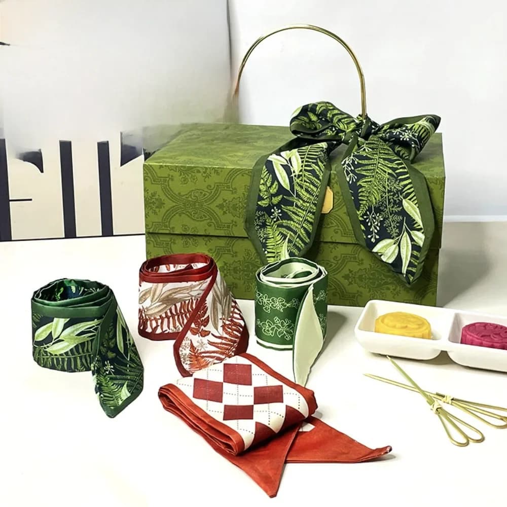 Camellia Mid-Autumn Festival Gift Box Silk Scarves New Versatile Hair Ornaments Ribbon Flowers Long Hair Band Leaves