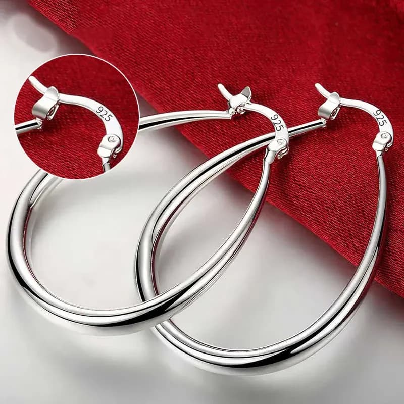 Hot Sale 925 Silver Earrings Simple 40MM U-shaped Hoop Earrings For Women Fashion Charm Wedding Jewelry Accessories Wholesale