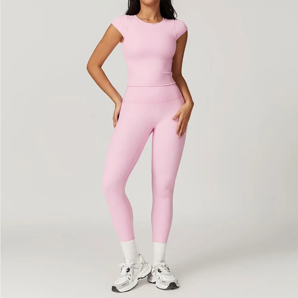 Yoga Set 2PCS Sports Suit Gym Leggings Women Clothes Fitness Tracksuit Workout Short Sleeve Female Yoga Short Skirt Sportswear