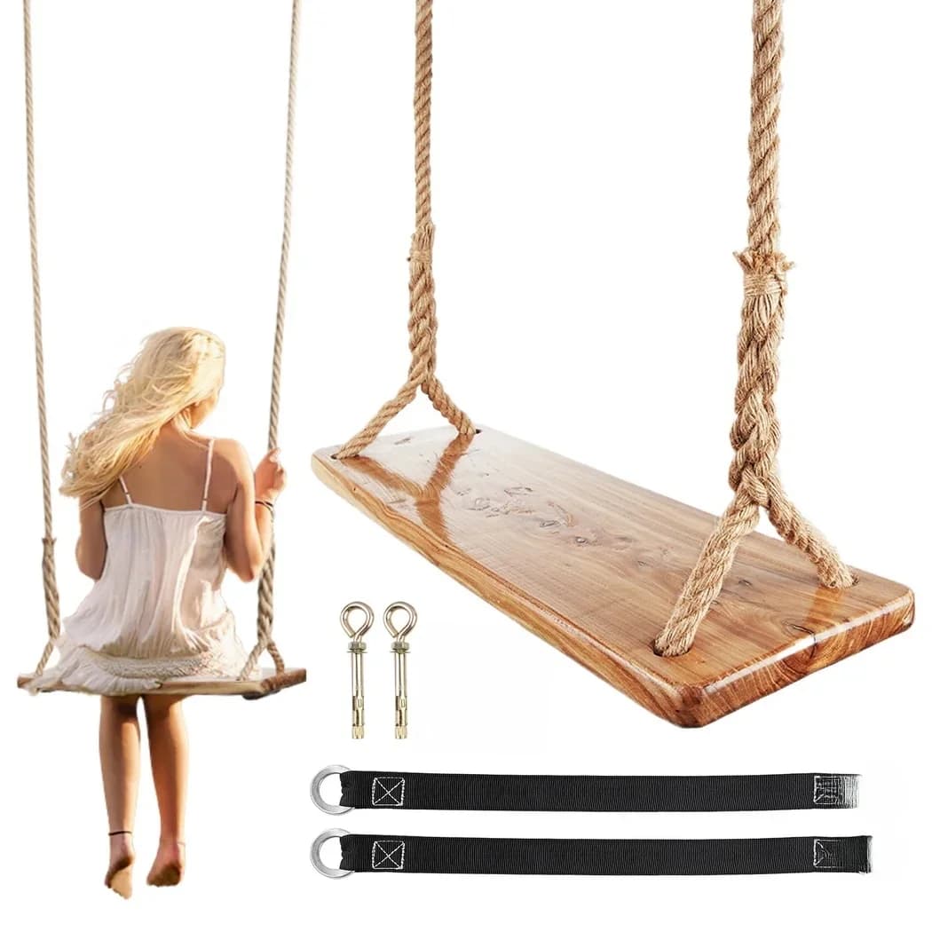 Waterproof Wooden Tree Swing 500lbs Load Capacity Wooden Swing For Adults Kids Adjustable Height Hanging Swing Seat For Garden