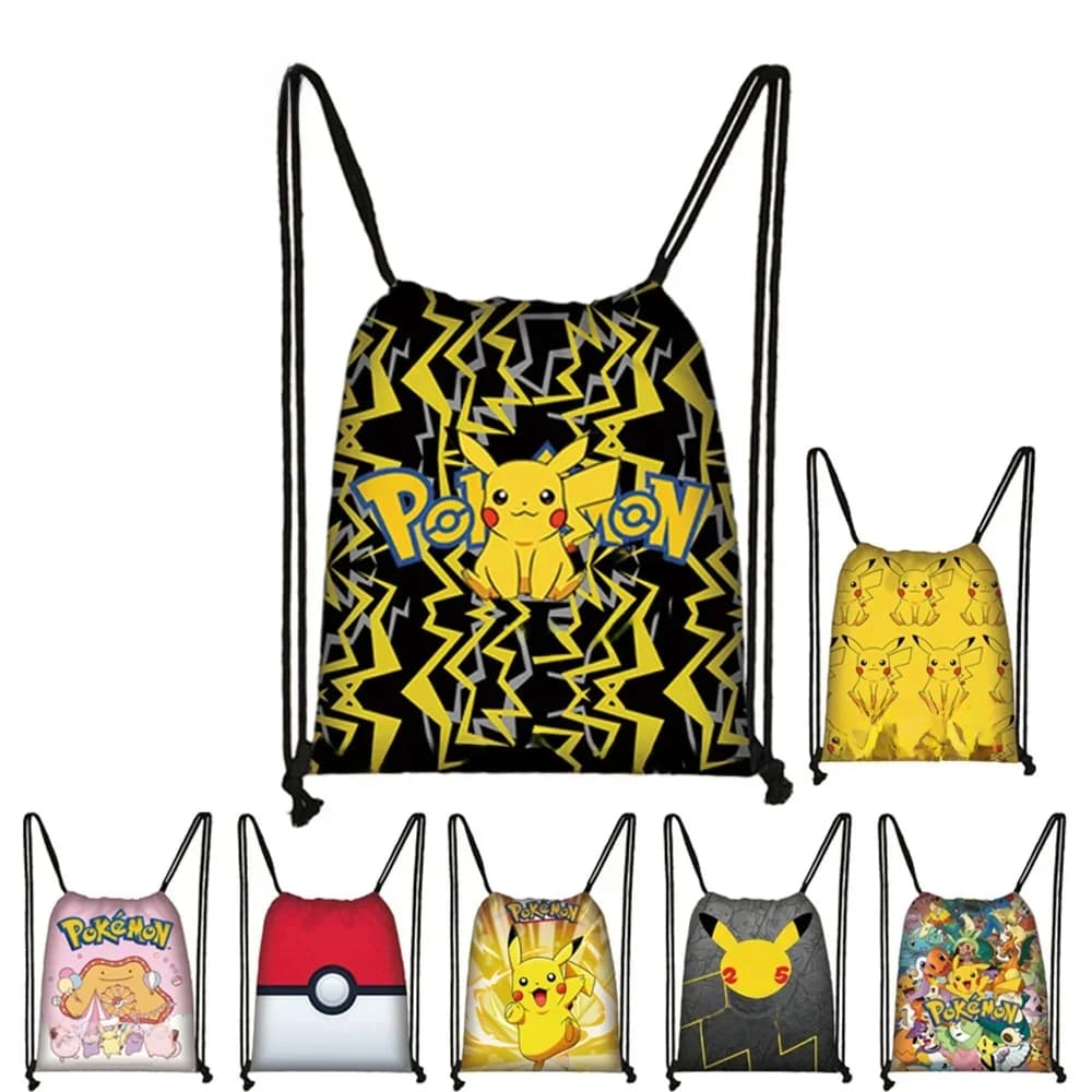 Pokémon Drawstring Drawstring Bag Polyester Student Shoulder Bag Outdoor Shopping Bag Boys Girls canvas Gift Bag