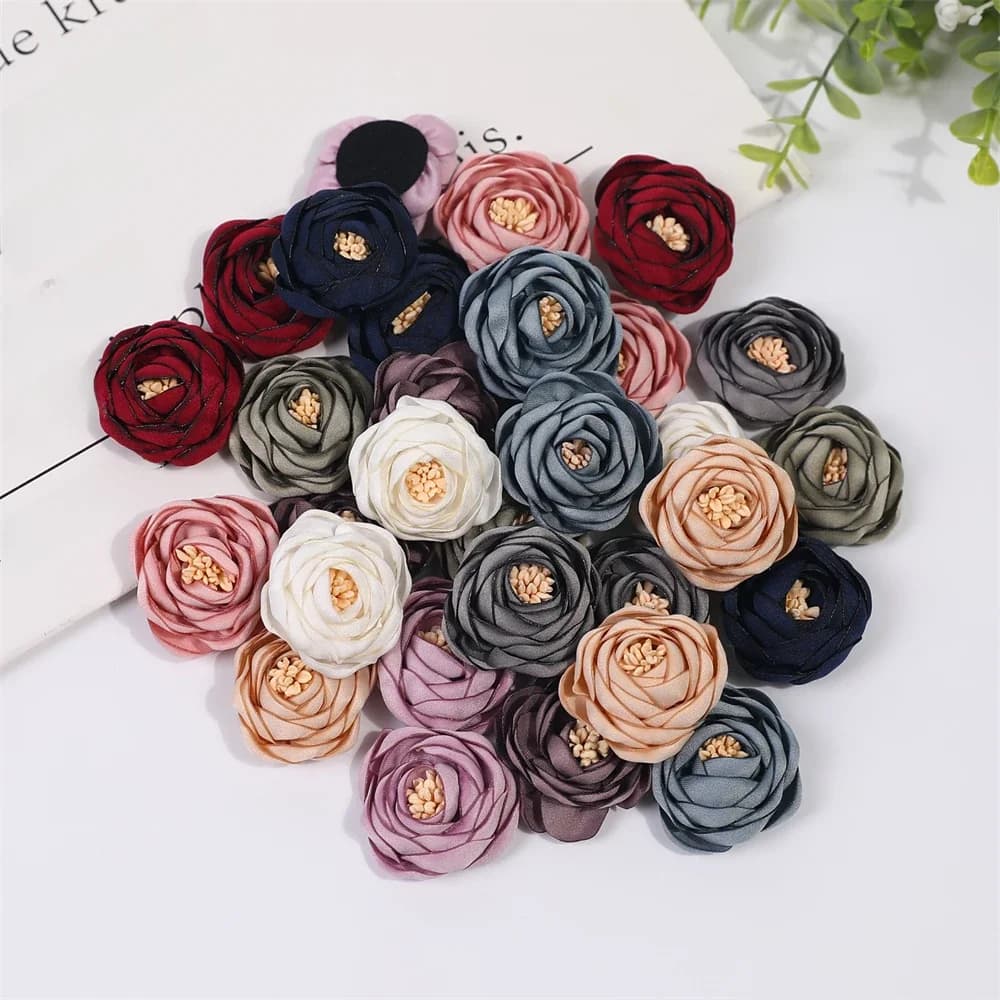 5Pcs Artificial Flowers Rose Head Fake Flowers Wedding Decoration Bud Hairpin Brooch Accessories Home Decor Scrapbook Accessory