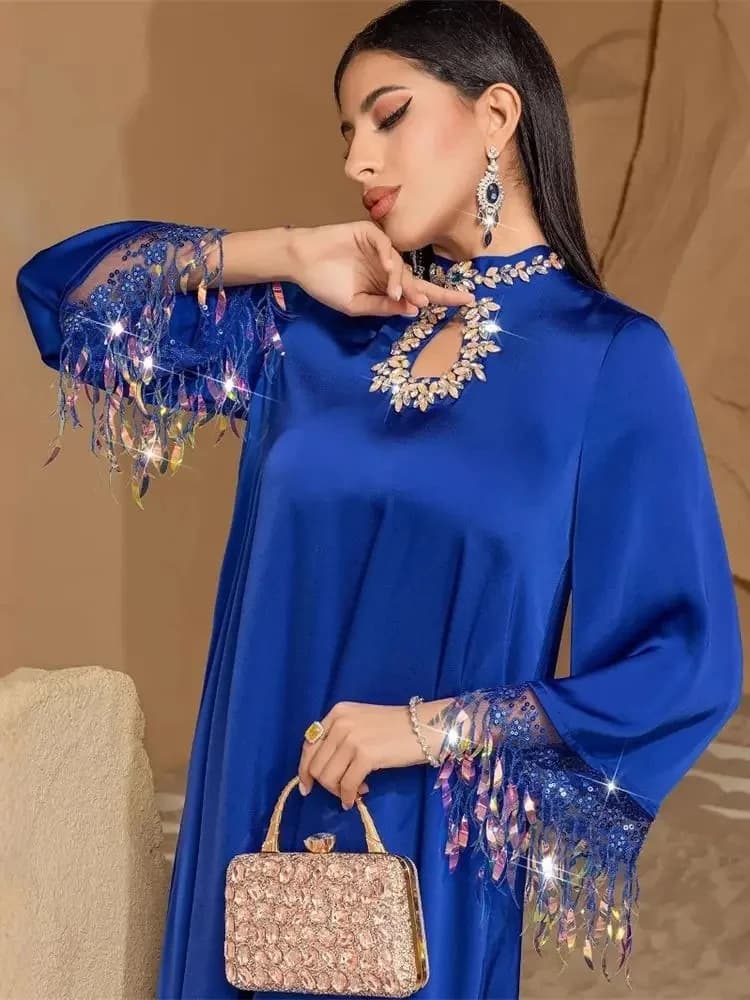 Ramadan Eid Satin Abaya Dubai Muslim Kaftan Evening Dress Islamic African Dresses For Prayer Clothes Women Caftan Marocain Femme