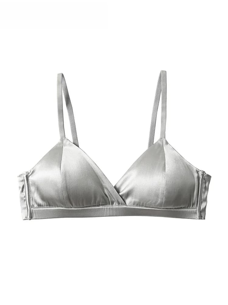 SuyaDream Women Wire Free Silk Bras Natural Silk Lining 3/4 Cups Everyday wear Bra 2025 Underwear Silver Intimates