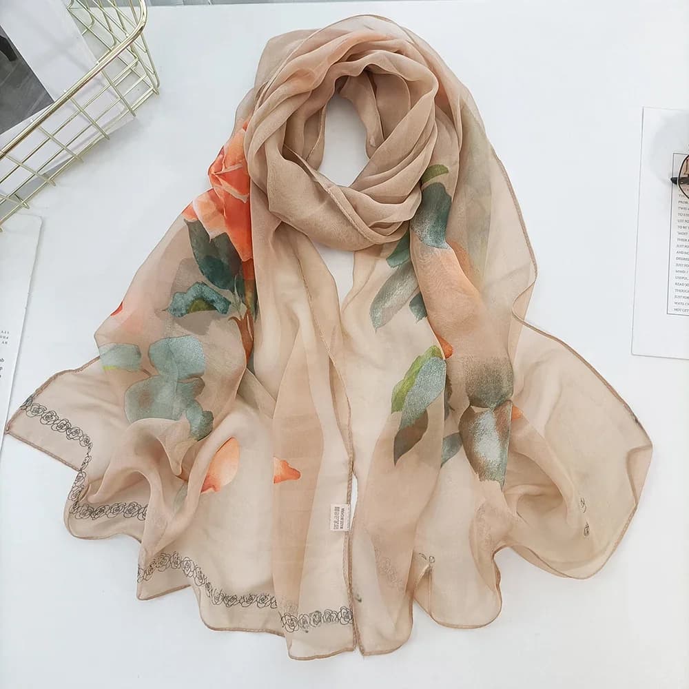 Sapphire Scarf Flower Women Elegant Chiffon Georgette Bandana Scarf Summer Beach Sunscreen Thin Hijab Shawl