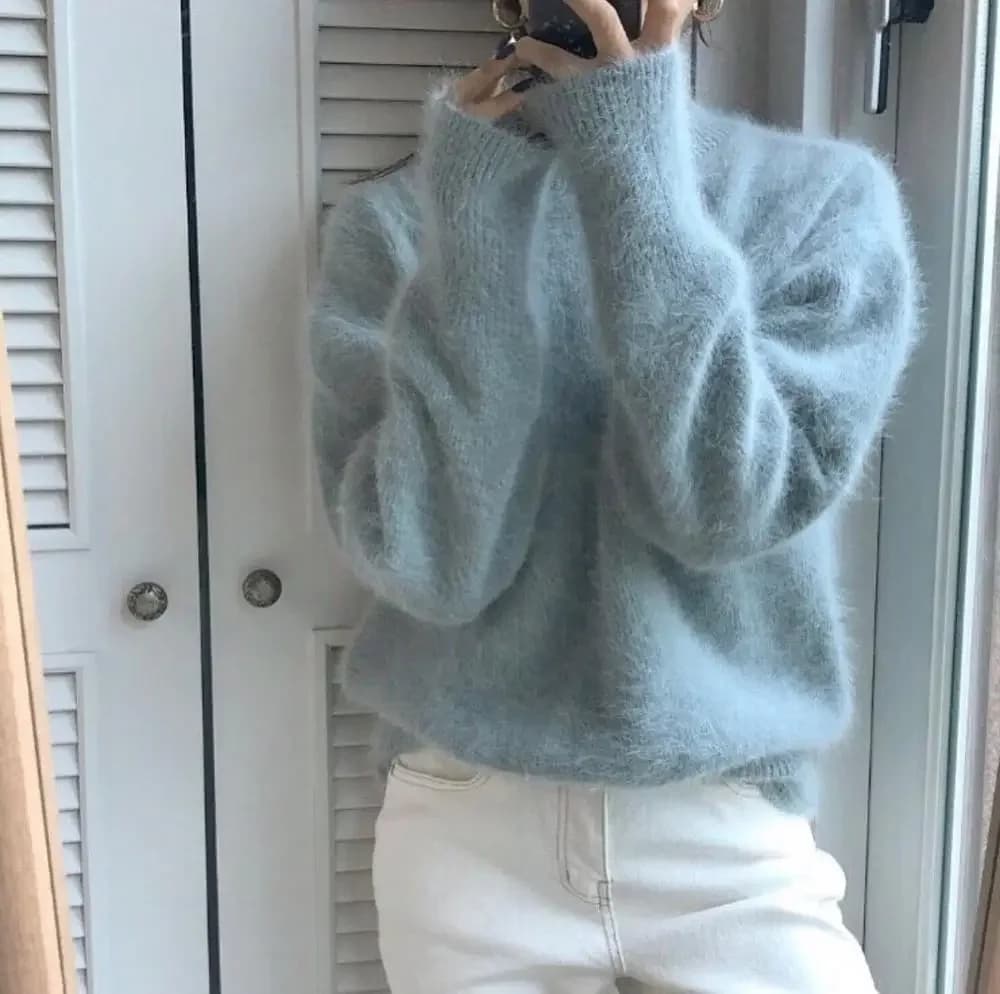 JSXDHK Korean Fashion Women Knitted Sweater Jumpers Autumn Winter Mink Cashmere Soft Warm Long Sleeve All-Match Pullovers Mujer