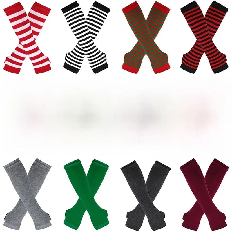 Winter Warm Long Gloves For Women Men Knitted Fingerless Elbow Gloves Red Striped Hip-Hop Mittens Outdoor Elastic Arm warmer