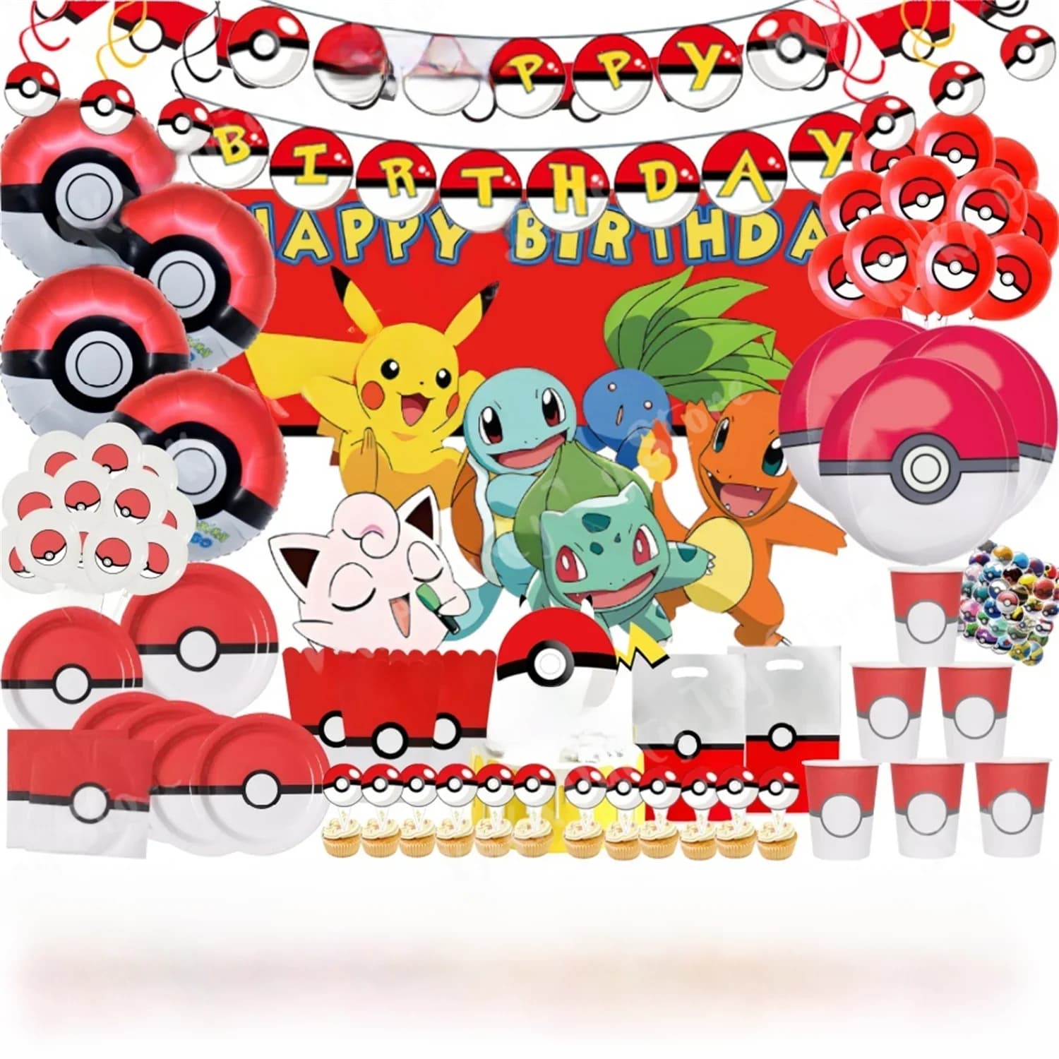Pokemon Birthday Decorations Pokeball Balloons Decor Tableware Paper Cup Plate Napkins Gift Bag Party Supplies Toys for Boy Gift