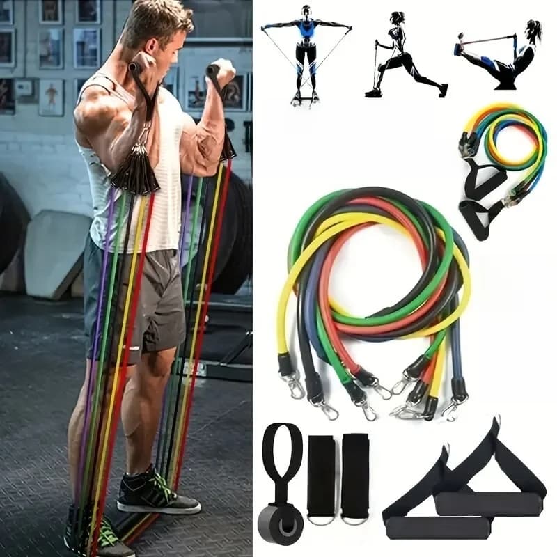 11pcs/Set Pull Rope, Resistance Bands, Portable Fitness Equipment, Ankle Strap, Chest Expander, Elastic Exercise Band