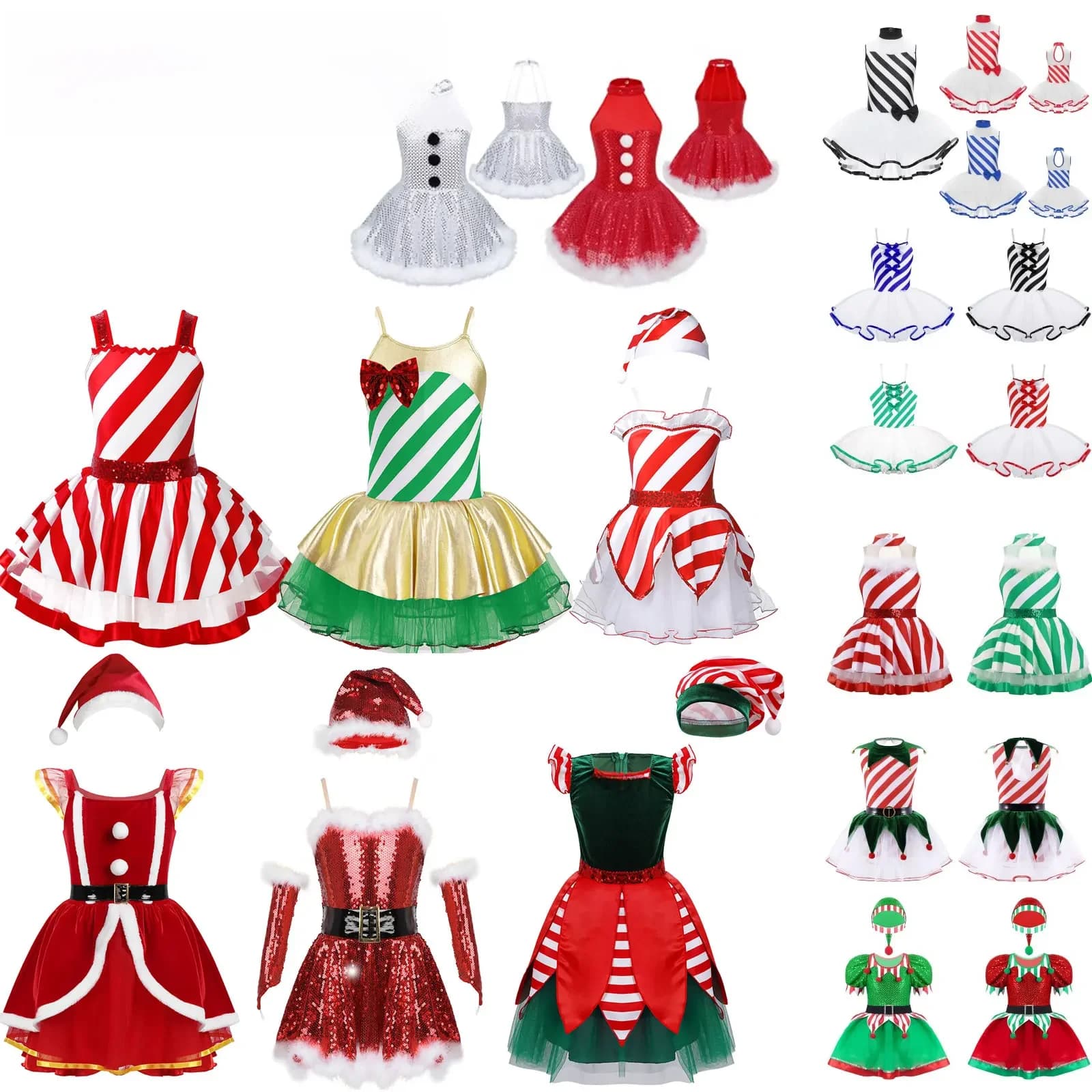Teen Candy Cane Mrs Santa Claus Costume Teen Shiny Sequins Christmas Dance Figure Ice Skating Tutu Dress Leotard Dancewear
